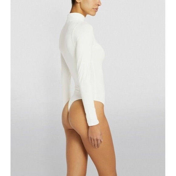 Good American mock neck bodysuit ruched long sleeve thong white Sz 3 Large. - Picture 2 of 9